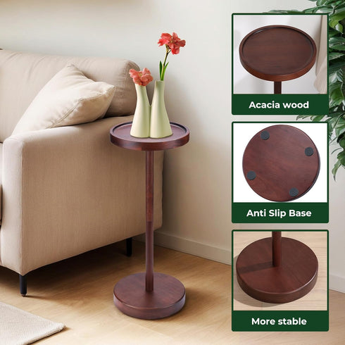 Small Round Martini Table | Solid Acacia Wood Pedestal Side Table