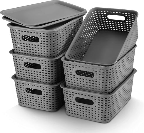 AREYZIN Plastic Storage Baskets with Lid, 6 Pack Organizing Containers for Shelves, Drawers, and Desktop