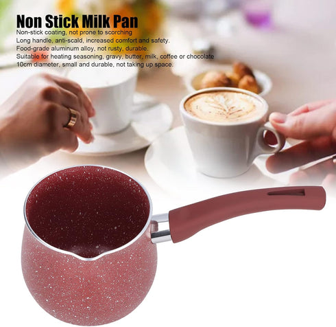 Portable Milk Pan, Aluminum Alloy Small Saucepan with Long Handle, Non Stick Coating, Mini Milk Boiling Pot (Red)