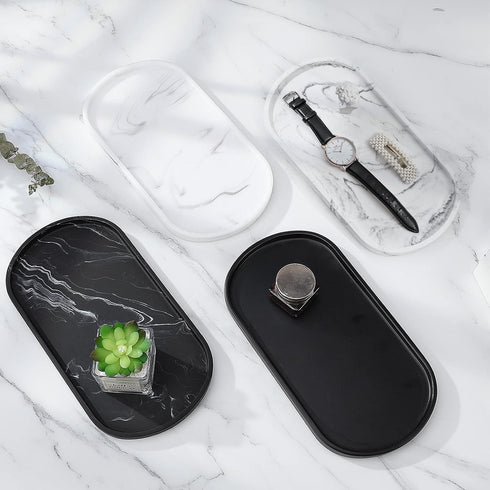 Luxspire Vanity Tray, Oval Toilet Tank Storage Tray for Bathroom Countertop Organization, Medium Marble White