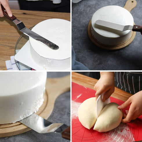 4 Packs Offset Spatula, Stainless Steel Cake Icing Spatula Set with Wooden Handle for Cake Decorating