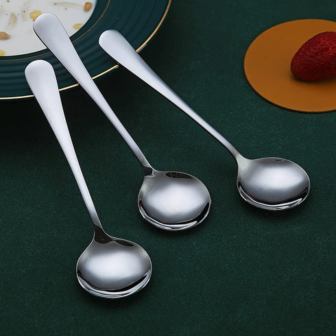 Berglander 12 Soup Spoons Set, 7.5" Stainless Steel Round Silverware, Sturdy Easy To Clean Table Spoon Set, Dishwasher