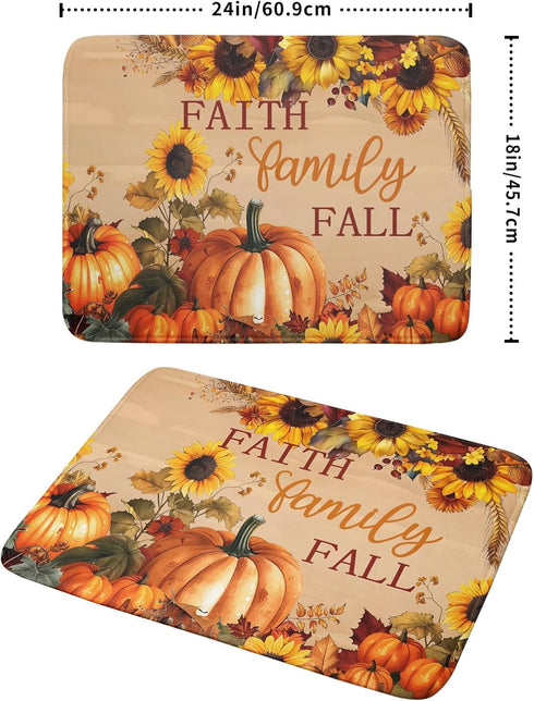 Fall Pumpkin Sunflower Dish Drying Mat 18”x24” Faith Family Fall Drying Mat for Kitchen Counter Absorbent Autumn Orange Pumpkins Thanksgiving Dishes Pad Drainer Mat Protector for Kitchen Fast Dry