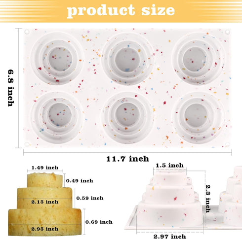 Sakolla Mini Cake Silicone Molds - 3-tiered Little Cake Baking Pans for Making Cakes, Pudding, Jelly, Chocolate, and Desserts (Set of 2)