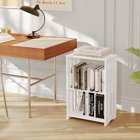 3-Tier HAYOFAMY End Table Nightstand White, Narrow Side Table with Storage Shelf, Small Bookshelf Bedside Table