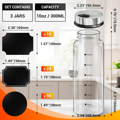 3 Pack 10oz Set 136 1 1 Segarty Glass Spice Jars, Large Spice Jar with Labels, Spice Container with Adjustable Shaker