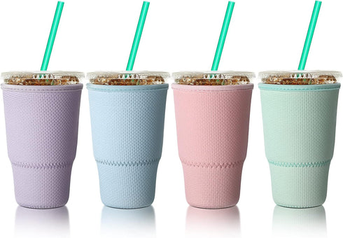 Honeydak 4 Pieces Christmas Coffee Cup Sleeves Reusable Iced Coffee Sleeve Neoprene