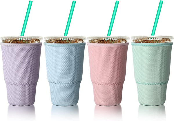 Honeydak 4 Pieces Christmas Coffee Cup Sleeves Reusable Iced Coffee Sleeve Neoprene