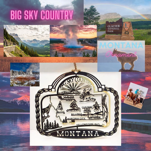 Montana Big Sky Country Brass State Christmas Ornament, Yellowstone, Billings, Glacier National Park + More