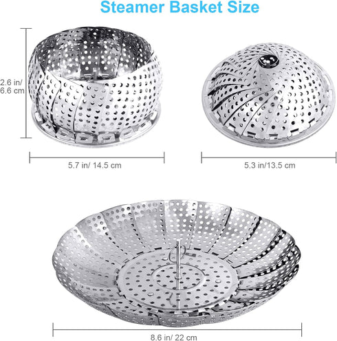 Veggie Vegetable Steamer Basket, Folding Steaming Basket, Metal Stainless Steel Steamer Basket Insert, Collapsible Steamer Baskets for Cooking Food, Expandable Fit Various Size Pot(5.3" to 8.6") YLYL