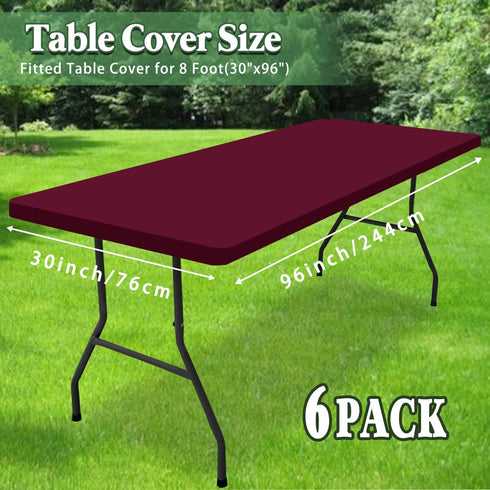 6 Pack 8 Red,30" 96") Foot Picnic Table Cover Fitted Elastic Tablecloth for Rectangle Tables Waterproof Stretch