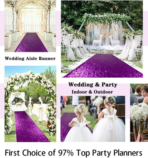 Partisout Aisle Runners for Weddings 2FTx15FT Royal Purple Sequin Rug for Ceremony Sparkle Carpet