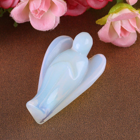 HEEPDD 2 Inch Opal Stone Peace Angel Pocket Statue, Hand Carved Healing Angel Figurine for Meditation Home Decor