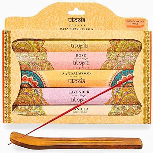 Premium Quality Incense Sticks Variety Gift Pack, 75 Sticks: Lavender, Sandalwood, Jasmine, Vanilla, Rose Aroma, Free