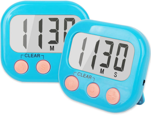 2 Pack Kitchen Timers, Loud Ring Digital Timers for Cooking, Magnetic Blue