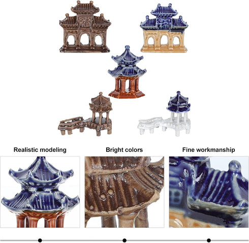 YARDWE 5pcs Miniature Pagoda Statue, Fairy Garden Figurines, Zen Garden Pagoda, Chinese Zen Asian Decor, Miniature