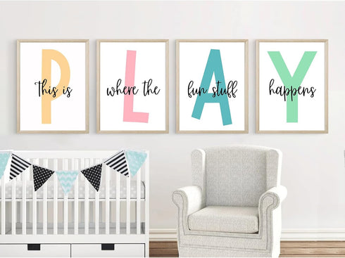 Baccone Set 4 8x10 Inch Kids Playroom Wall Art Playroom Wall Decor Kids Play Canvas Wall Art Play Sign Pictures Toddler