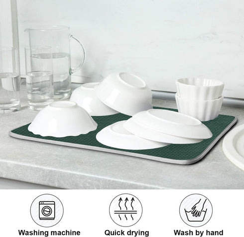 Qilmy Countertop, 16 18 Inch Hunter Green Dish Drying Mats Tableware Absorption Water Mat Home Decor Drying Pad