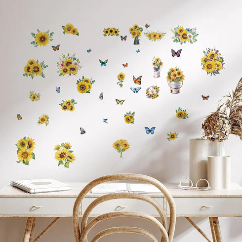 CRASPIRE 8 Sheets Sunflower Window Stickers - Spring Summer Theme Butterfly Clings for Home Decor