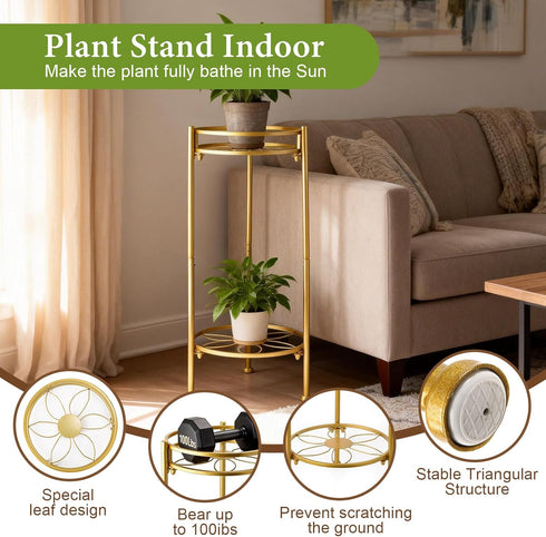 Decivems 2 Tier Metal Plant Stand, Sturdy Heavy Duty Adjustable Two Tier Flower Pot Holder for Indoor Outdoor, Small
