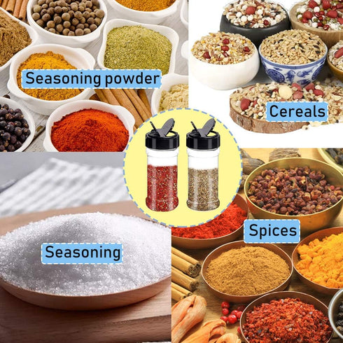 16 3.5oz PCS Plastic Seasoning Containers with Black Screw Lids to Pour or Shake,Portable Empty Clear Spice