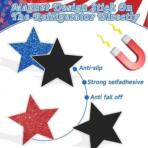 JULMELON 22pcs 4th of July Patriotic Decorations, Red White and Blue Star Magnets for Independence Day Party