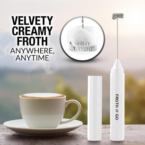 Zulay Kitchen Powerful Rechargeable Milk Frother with Case - Froth N Go Compact Handheld Foam Maker for Lattes - Travel Electric Whisk Drink Mixer for Coffee - 3 Whisk Attachments - White by Zulay Kitchen