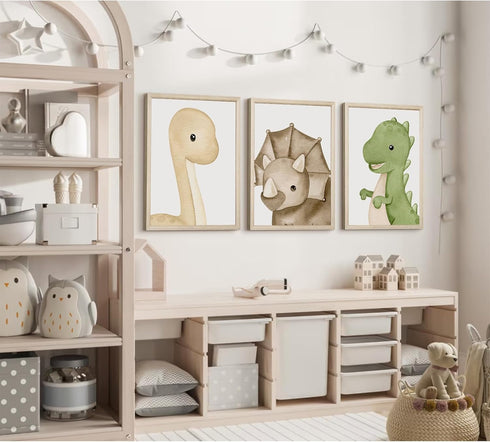 Tanmart 12x16 Inch Set 3 Dinosaur Wall Art Kids Boys Room Canvas Wall Decor Dino Nursery Wall Art Pictures Baby