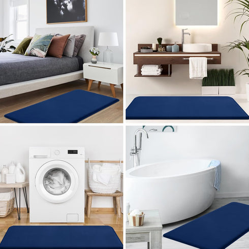 Smiry Memory Foam Bath Mat 24x16 - Extra Soft and Absorbent Non Slip Washable Carpet for Bathroom, Navy Blue