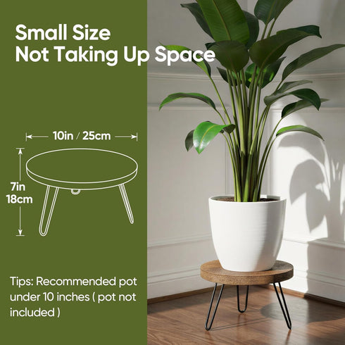 10" 2 Pack ROSSNY Small Indoor Plant Stand Stool: Fits for Under Wide Pot - Wooden Plant Stool - Single Tier Short