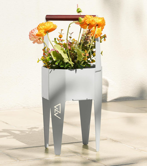 Planter with Stand, Metal 2 in 1 Portable Planter with Grow Bags