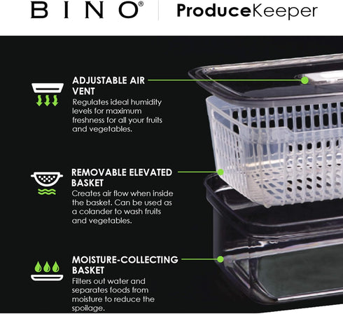 BINO Produce Saver - 15.2 Cup/3.6L Fridge Storage Containers for Fruits and Vegetables, BPA-Free