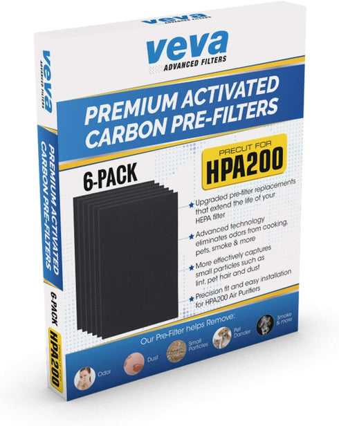 VEVA Air Purifier Filter Replacements, 6 Pack Precut Compatible with Honeywell HPA200 Purifiers