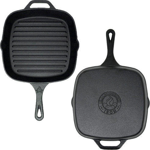 Backcountry Iron 10.5 Inch Square Grill Pan, Medium Pre-Seasoned Cast Iron