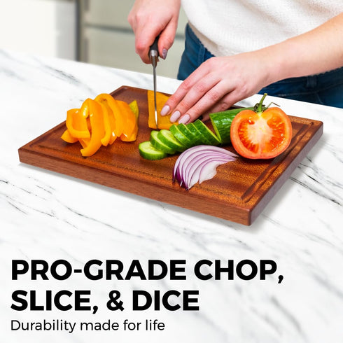 Straga Premium Mahogany Hardwood Cutting Board, 12" x 9" x 0.75", Sustainable Kitchen Essential with Juice Groove