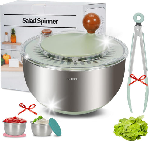 Stainless Steel Salad Spinner Large, Salad Washer Spinner and Dryer, Lettuce Cleaner