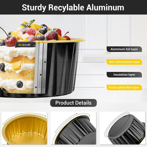 EUSOAR Ramekins with Lids, 25pcs 5oz Aluminum Foil Baking Dessert Cups, Mini Muffin Creme Brulee for Wedding Party