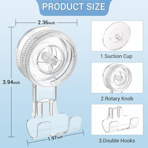LUXEAR Suction Hooks, 2 Pack Removable & Reusable Shower Hooks for Towel Bathrobe Kitchen Storage