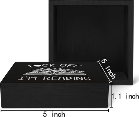 I'm Reading Minimalist Floral Book Wood Box Sign Desk Decor, Black Inspirational Reading Wooden Block Box Sign Decoration for Home Reading Room Library Shelf Table Decorative Accessories by SRADMO