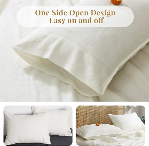 S VICTORY SYMBOL 100% Organic Linen Pillowcases, 1 Pair 20"x30", French Natural Flax Soft Basic Washed Creamy-White