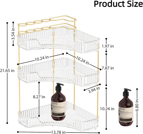Countertop 3 Countertop Makeup Organizer Tier, Corner Bathroom Organizer with Toothbrush and Makeup Brush Holder