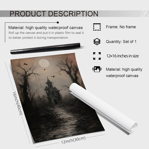 WBSTGUE Dark Academia Wall Art, Gothic Halloween Poster, Vintage Haunted House Canvas Prints, Unframed