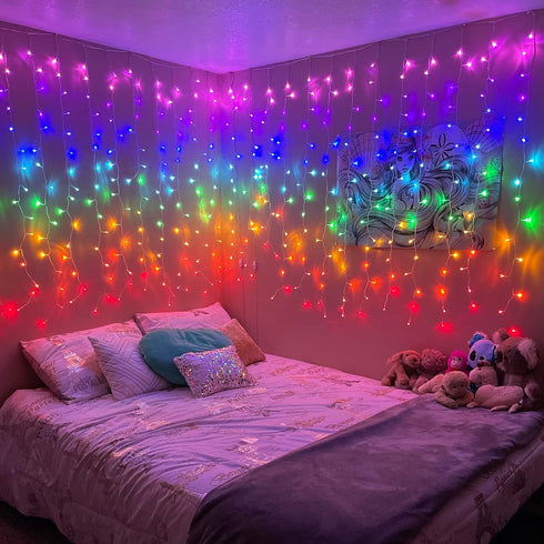 300Led 10x10ft 7 Honche Cuttable Curtain String Lights with Remote Window Lights for Bedroom Wedding Party Festive