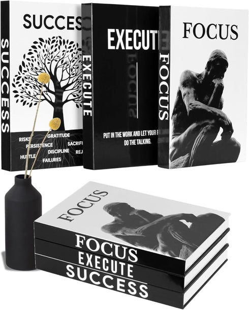 Set 3 Motivational Desk Dcor of Decorative Books for Modern Home Office Decor Shelf Aesthetic Black & White Faux/Fake