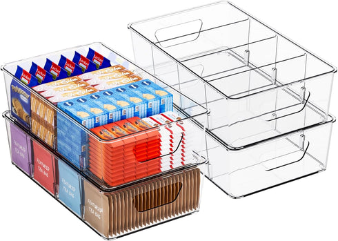 Yieach Stackable 4 Pack Snack Organizer for Pantry Shelf,Clear Pantry Organizers and Storage