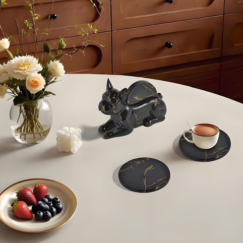 CHWUGOXI Set 4 Dog Coaster of Marble Coasters, Decorative Coasters for Dining Table Coffee Table Bar, Modern Marble
