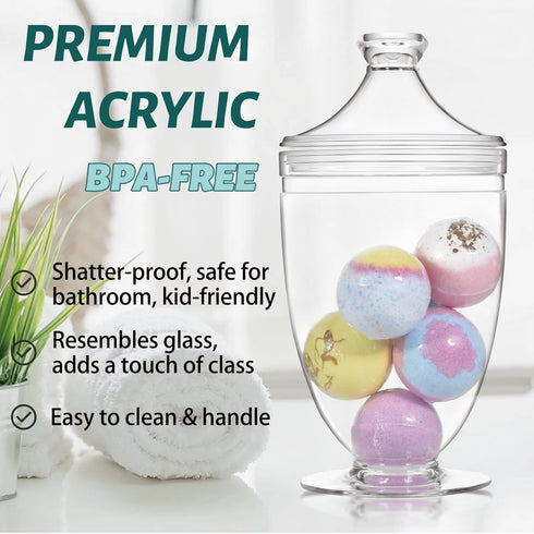 Wongblee 46 oz, Large Acrylic Jar with Lid Bath Salt Container with Scoop, Shatterproof Apothecary Jar for Bathroom