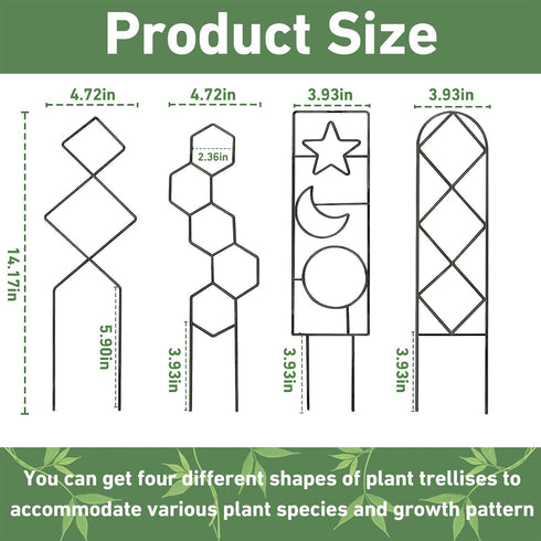 14.6in Set 4p Trellis for Potted Plants, Plant Trellis Indoor, Small Houseplant Trellis for Climbing Plants with Ties