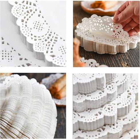10 Inch Round Paper Doilies, Lace Paper Placemats, Disposable Greaseproof Doilies, White, Pack of 100