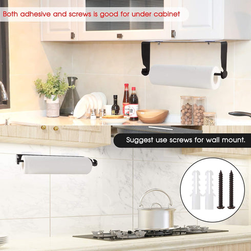 Under Cabinet Paper Towel Holder Wall Mount, Stainless Steel for Large Rolls - Black